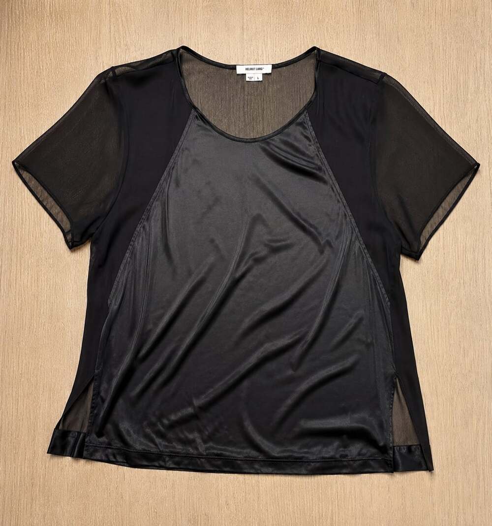 Helmut Lang Black Silky Sheer Back Top Made in USA L
